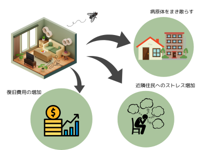 孤独死現場で発生したウジ虫やハエが及ぼす被害とは