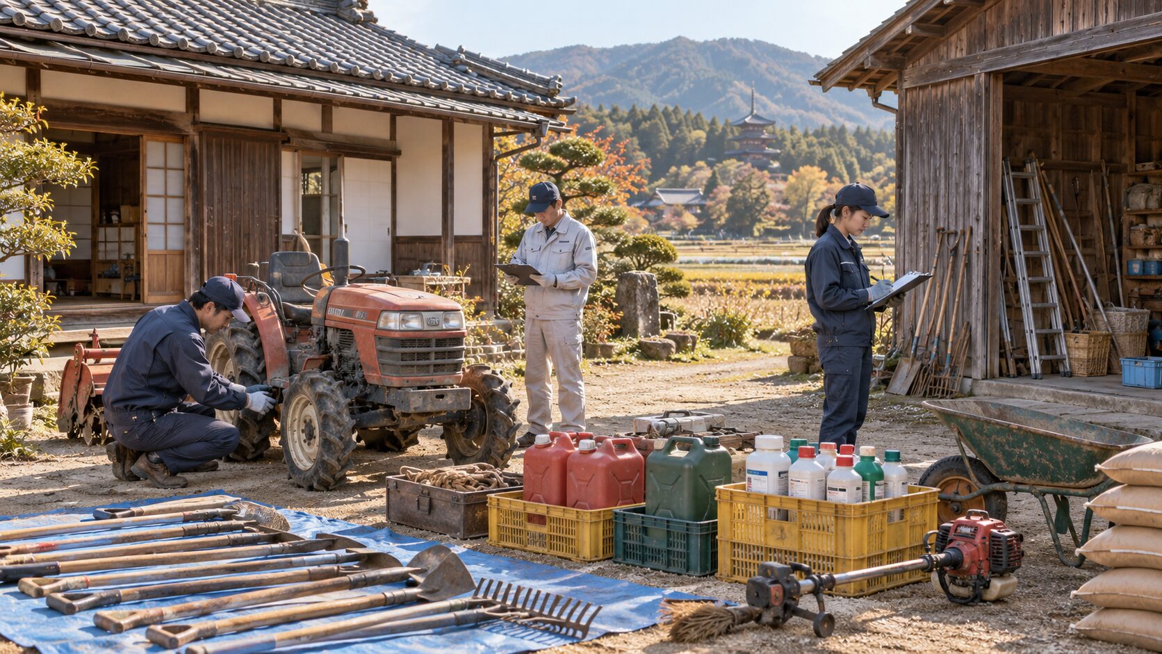 納屋の安全棚卸しを視覚化した解説イラスト