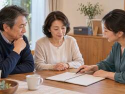 家族で話す、清掃前の持ち物整理のイメージ