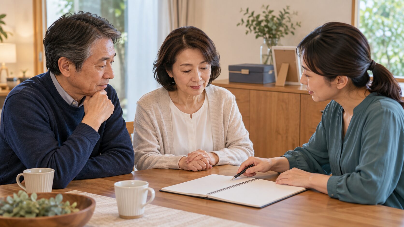家族で話す、清掃前の持ち物整理のイメージ